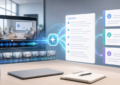 Meeting recording and transcript flowing into AI-generated meeting minutes and action item cards.